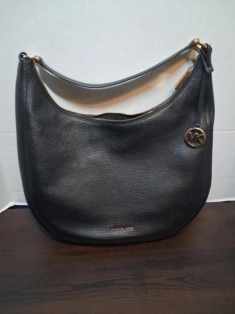 Michael Kors Black Pebbled Leather Hobo with Gold Accent